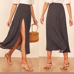 Reformation black polka dot Zoe skirt
